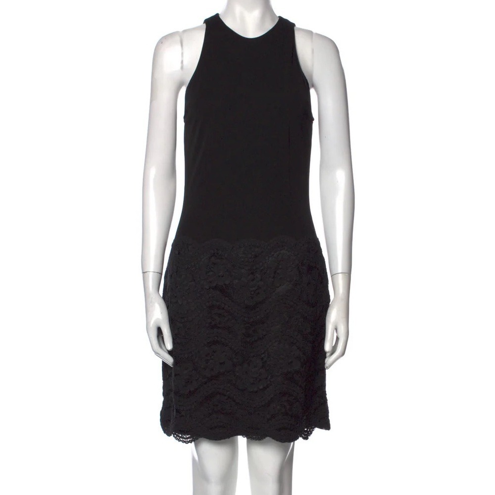 Carmen Marc Valvo Vintage Size 10 Black Lace Mini‎ Sheath Cocktail Dress
